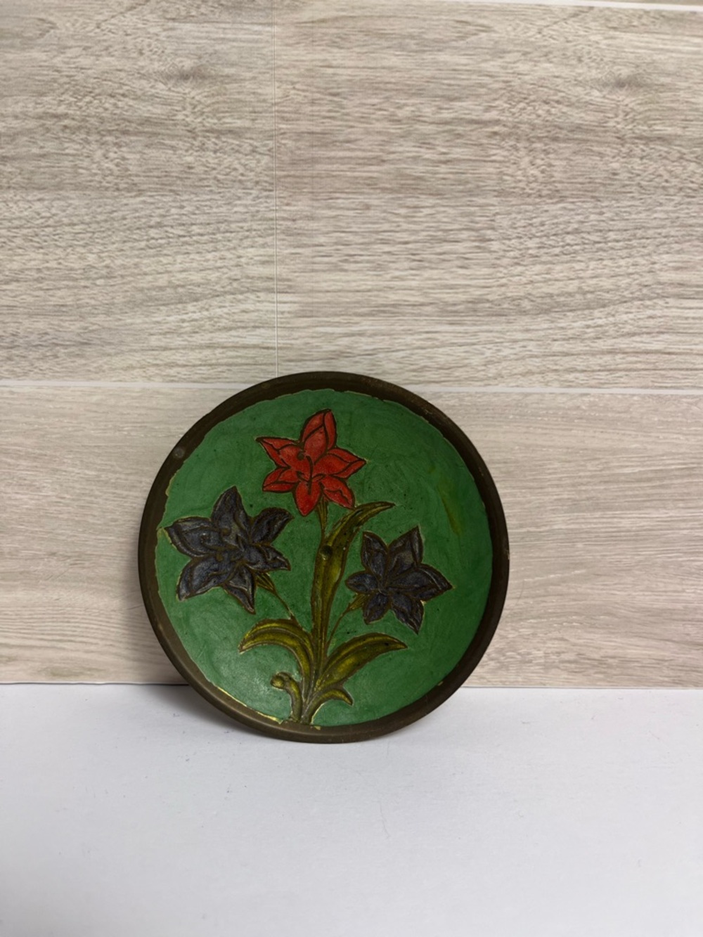Vintage Brass Bowl Trinket Dish Coaster Floural Painted